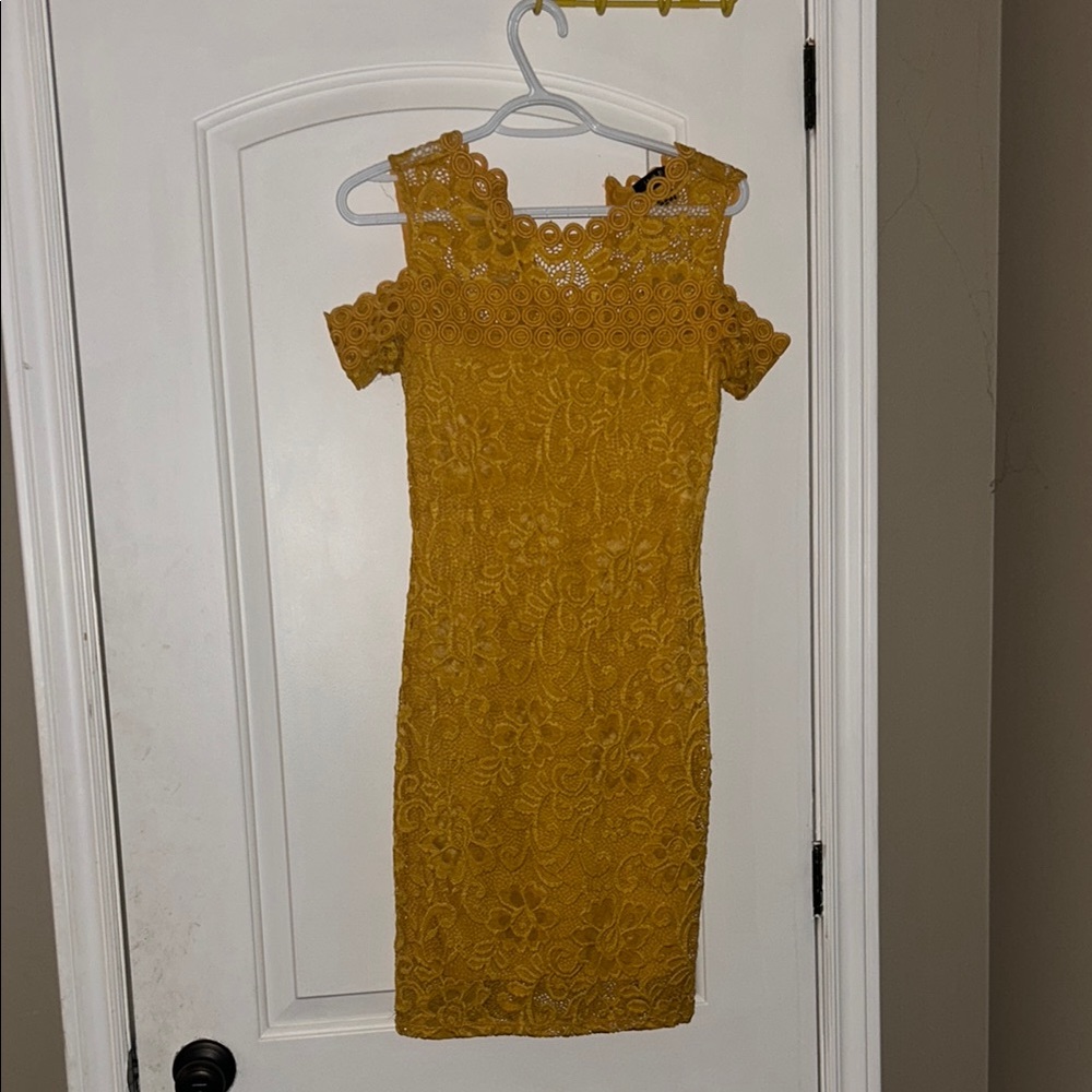 Elegant Mustard Lace Dress